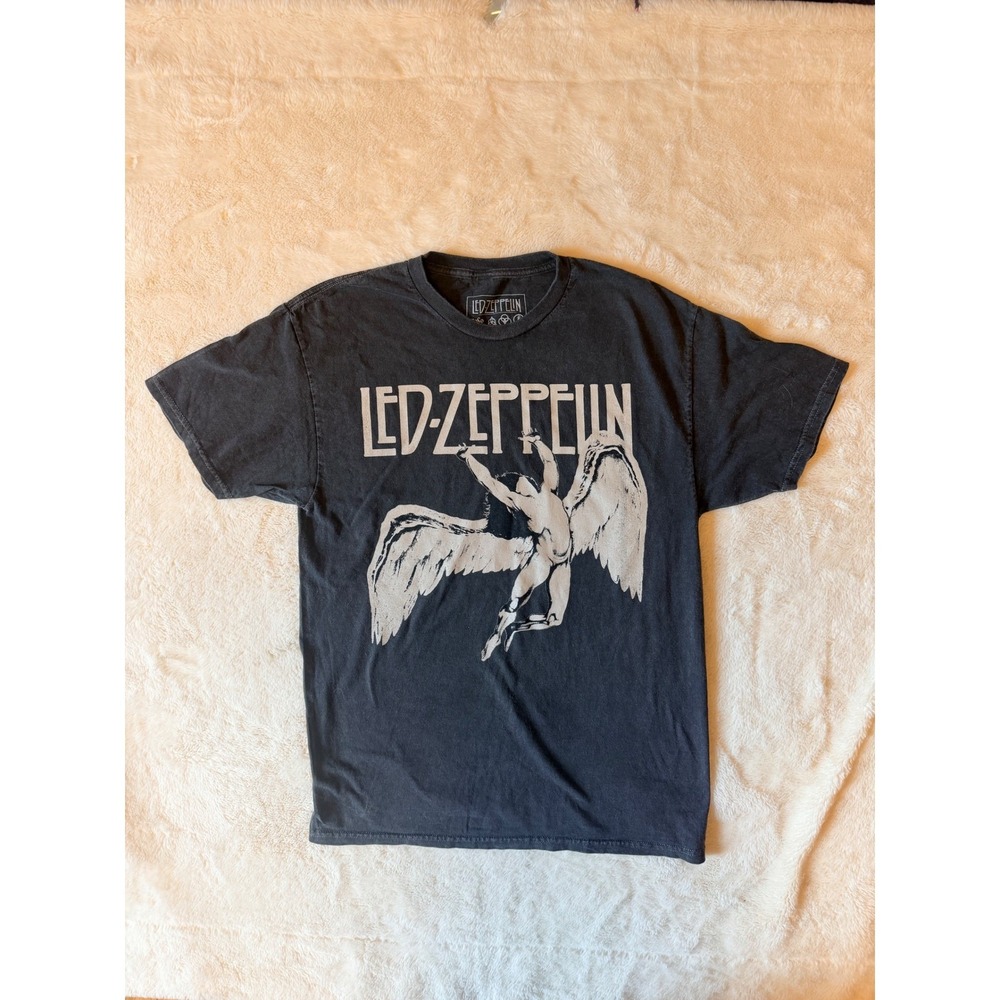 Led Zeppelin Swan Song Icarus Graphic T-Shirt Charcoal Gray Rock Band Mens M